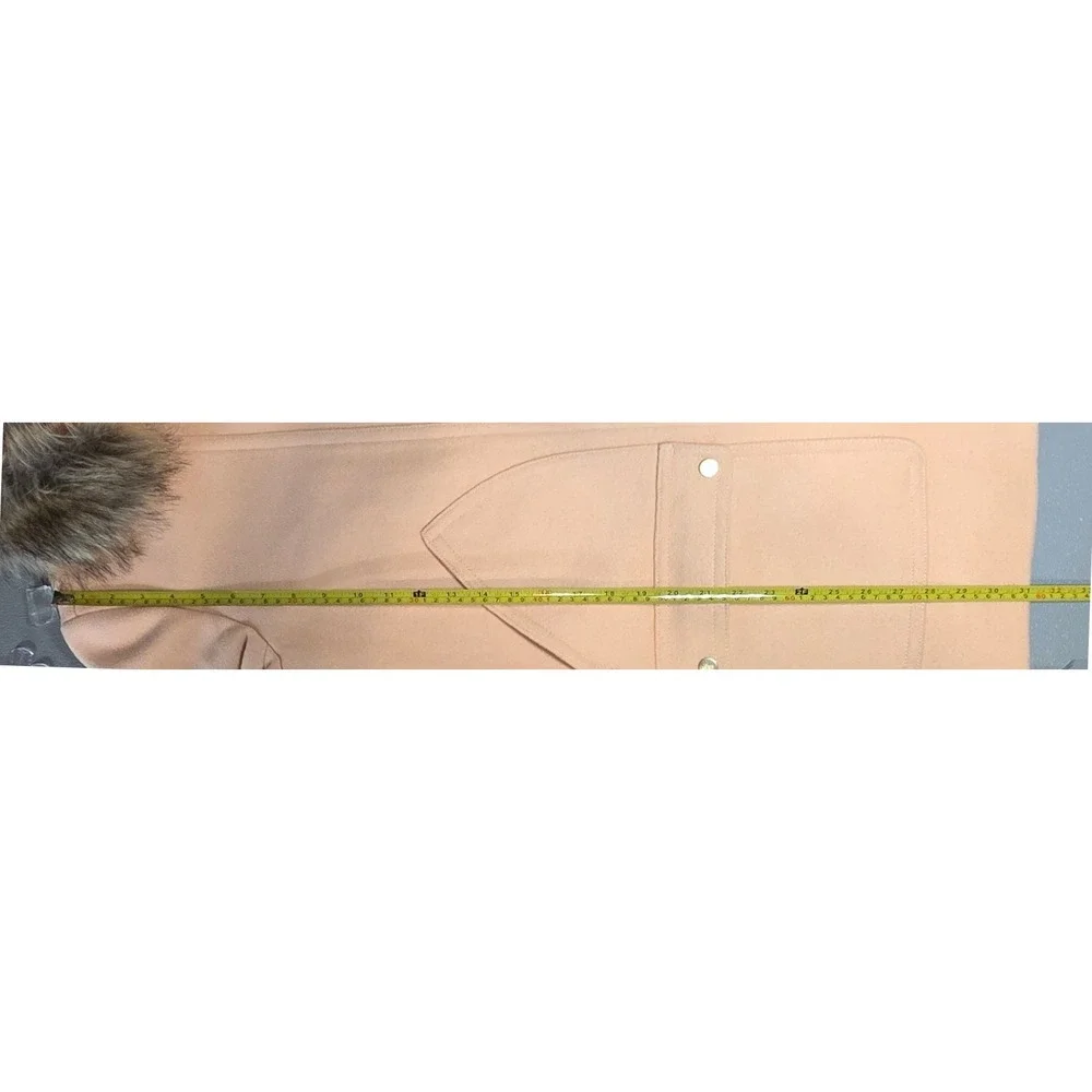 J. Crew Womens 8 Beige Peach Vail Faux‎ Fur Tan Wool Blend Hooded Pea Coat - Picture 7 of 10